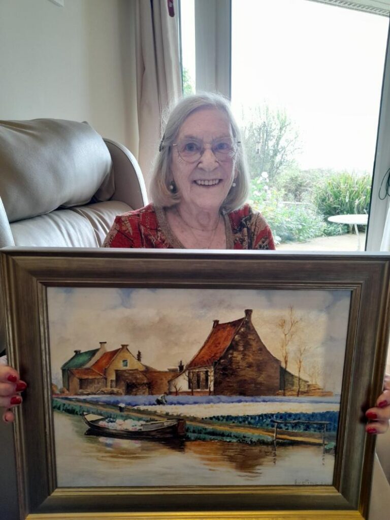 resident with art work