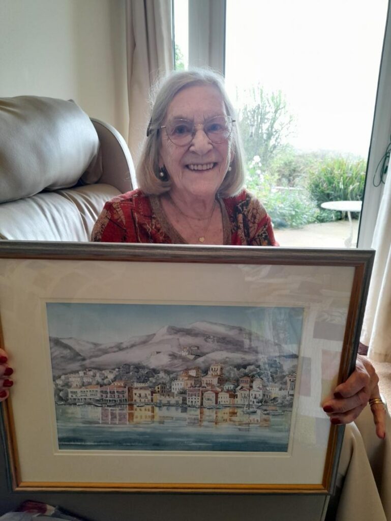 resident with art work
